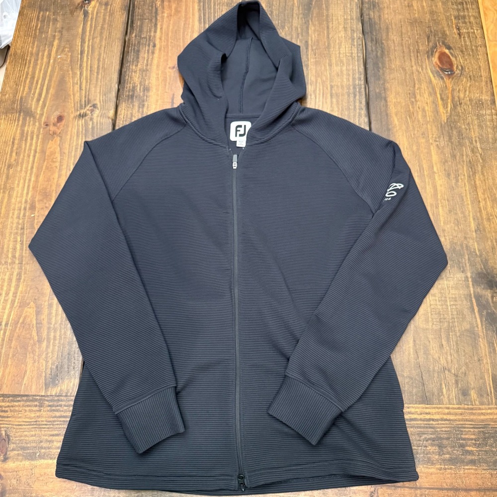 FootJoy Womens Black Ribbed Full Zip Golf Hoodie‎ Jacket Medium FJ 1964 Logo - Picture 1 of 7